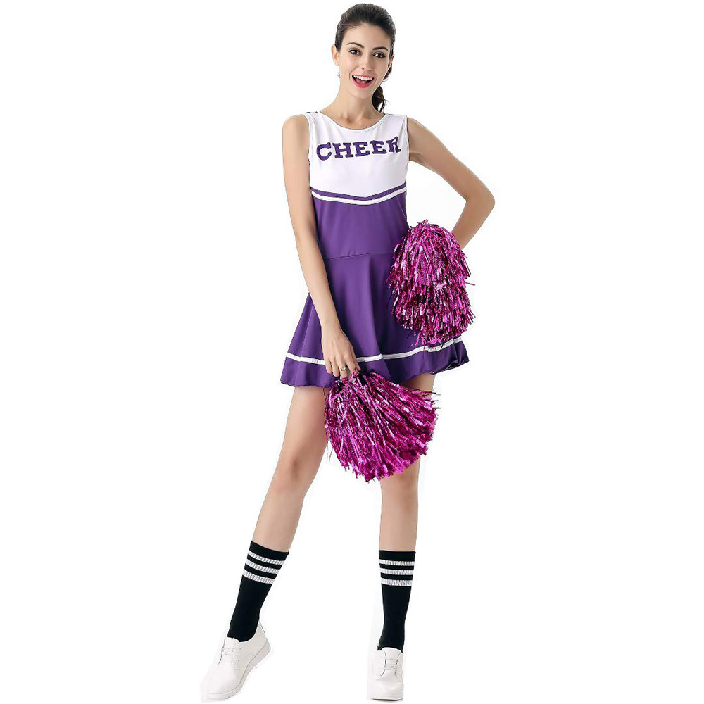 Fantasia de Cheerleader Roxa Vestido Fantasia High School Musical Cheerleader Uniforme Sem Pom-Pom
