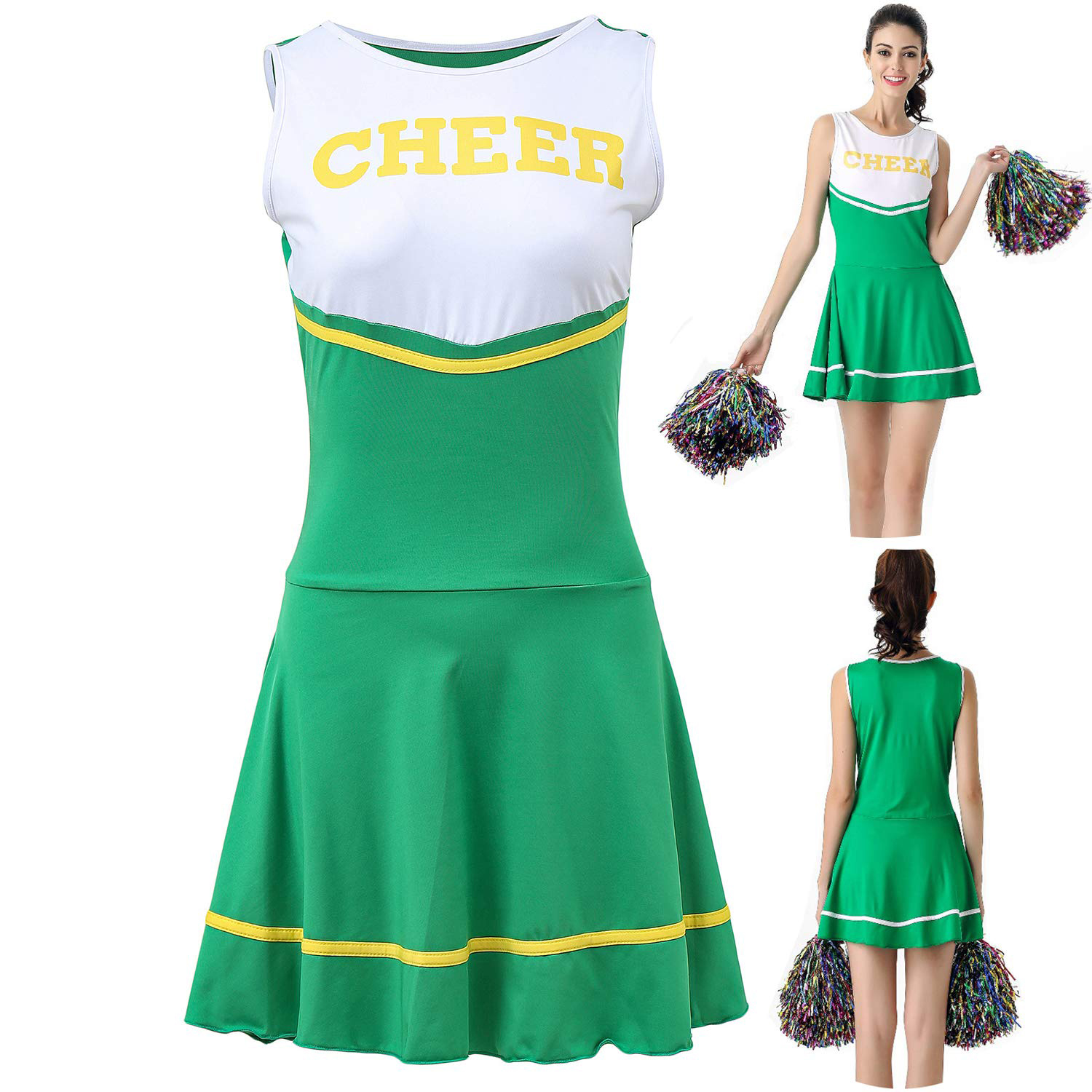 Fato de Cheerleader Verde Fantasia Fantasia High School Musical Cheerleader Uniforme Sem Pom-Pom