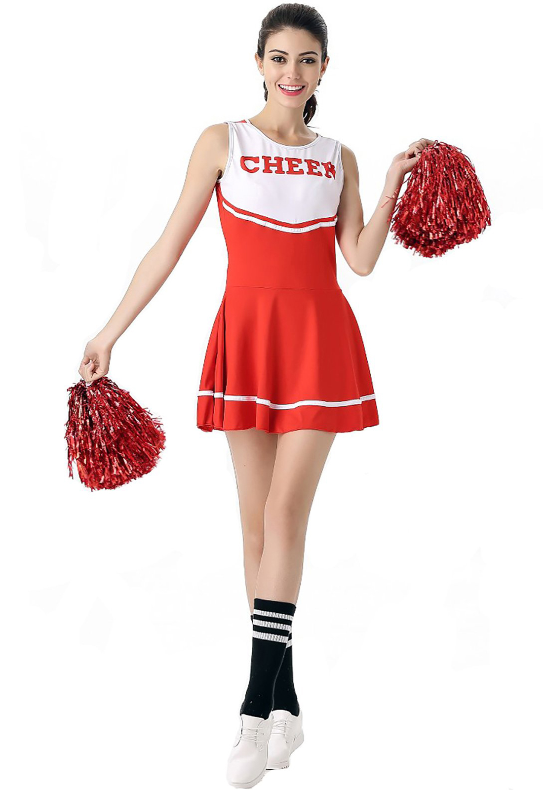 Traje de Cheerleader Vermelho Traje Fantasia High School Musical Cheerleader Uniforme Sem Pom-Pom
