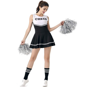 Traje de líder de torcida preto vestido extravagante uniforme de líder de torcida musical de colégio sem pom-pom